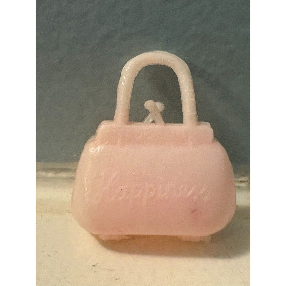 Vintage Barbie Francie Doll Lite Pink Plastic 'Happiness' Floral Purse/Bag